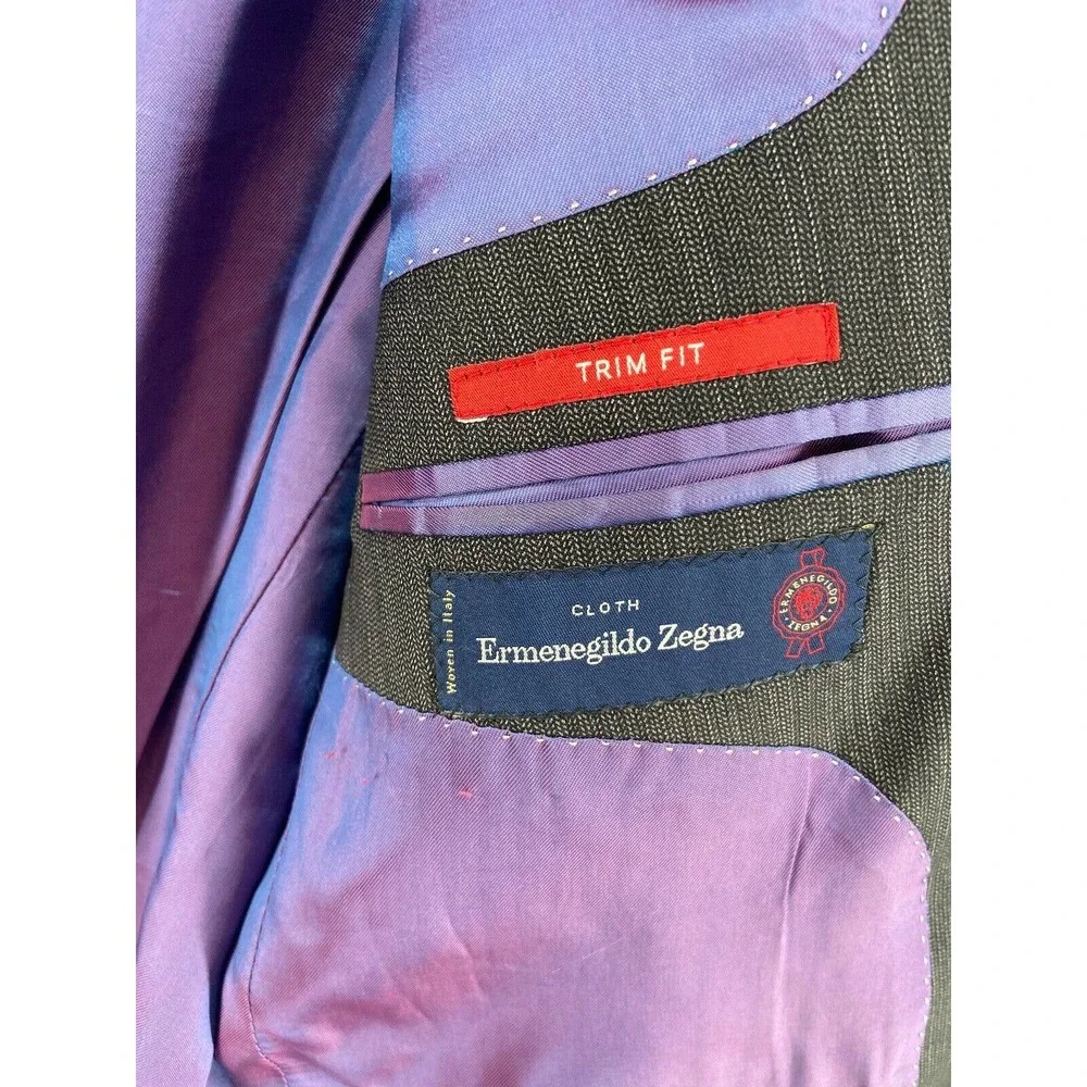 Ermenegildo Zegna Blazer Jacket Mens Sz 42L Gray‎ Wool Silk Stripe 2 Button